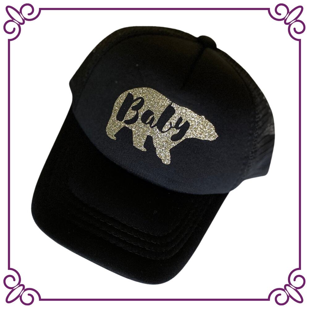 One Baby California Bear Trucker Hat Black & Silver NEW
